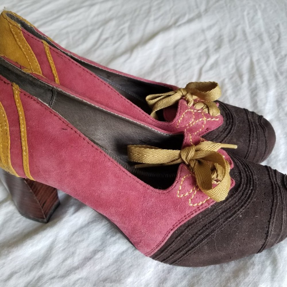 Pilcro and the Letterpress Suede Stacked Heel Pumps